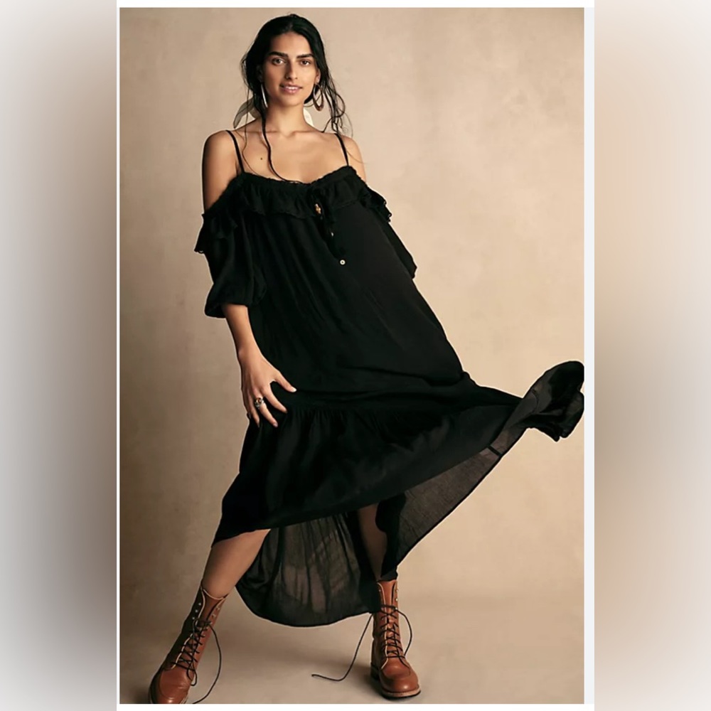 Free People Off the Shoulder Maxi Dress Black Medium